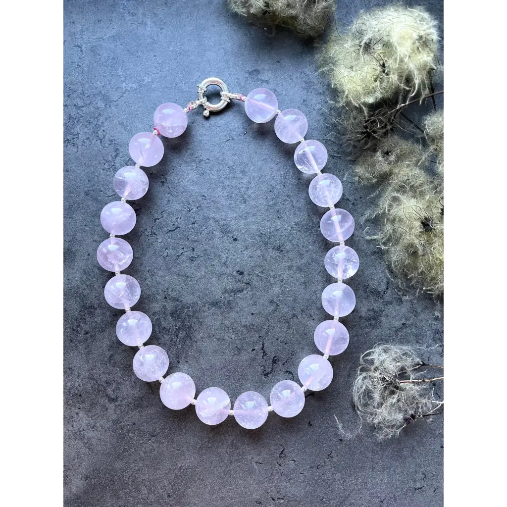 Chunky oversized rose quartz beaded necklace classic