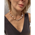 Chunky pink baroque pearl necklace with 925 silver details