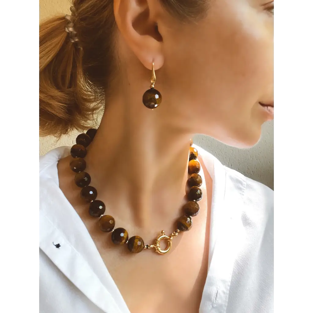 Chunky Tigers Eye Beaded necklace Statement necklace Tiger