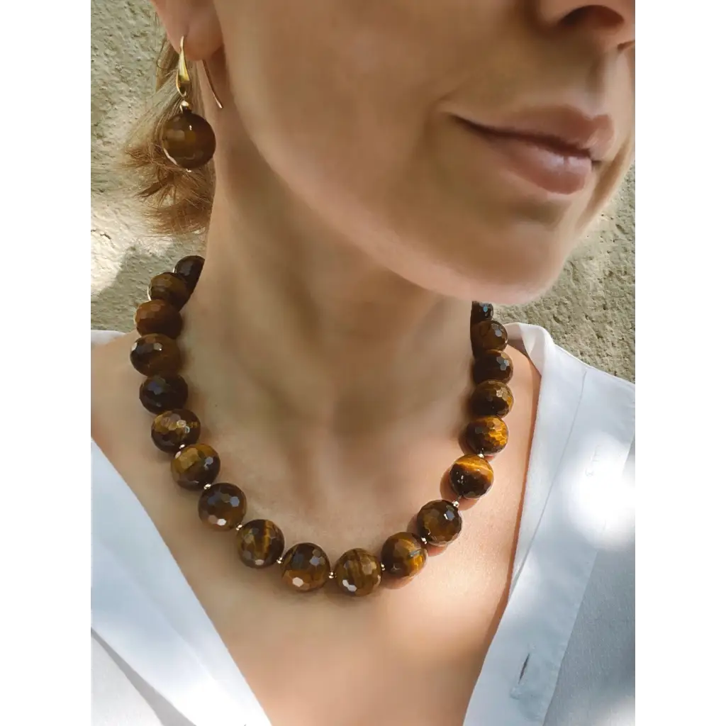 Chunky Tigers Eye Beaded necklace Statement necklace Tiger