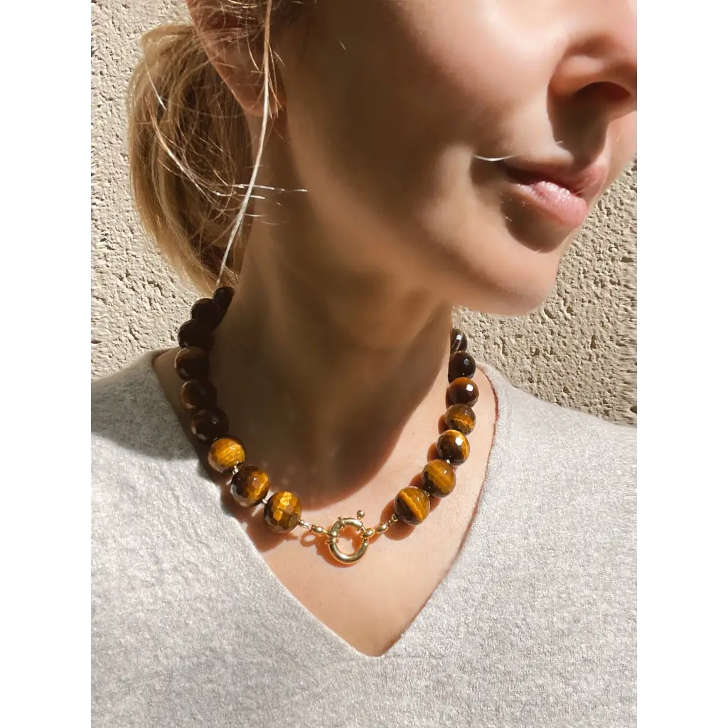 Chunky Tigers Eye Beaded necklace Statement necklace Tiger
