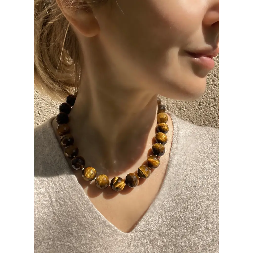Chunky Tigers Eye Beaded necklace Statement necklace Tiger