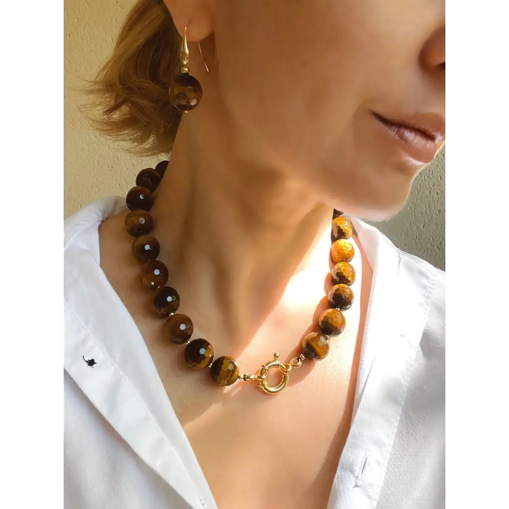 Chunky Tigers Eye Beaded necklace Statement necklace Tiger