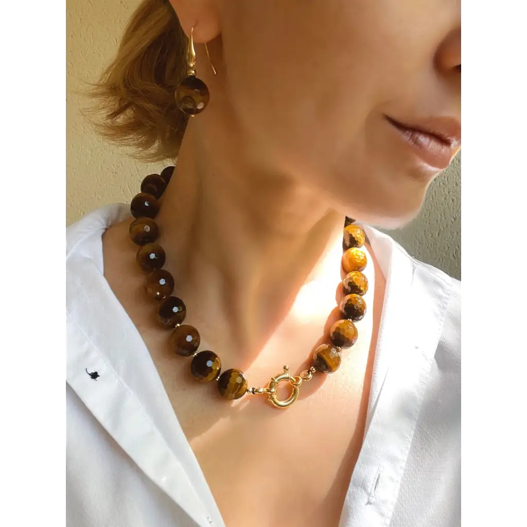Gold Tiger Eye Beaded Necklace with Pendant – Azuro Republic