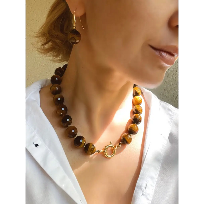 Chunky Tigers Eye Beaded necklace Statement necklace Tiger