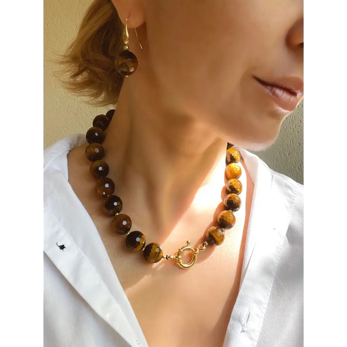 Chunky Tigers Eye Beaded necklace Statement necklace Tiger Eye Jewel