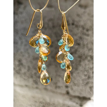 Citrine and apatite cluster earrings gemstone statement