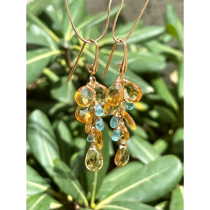 Citrine and apatite cluster earrings gemstone statement