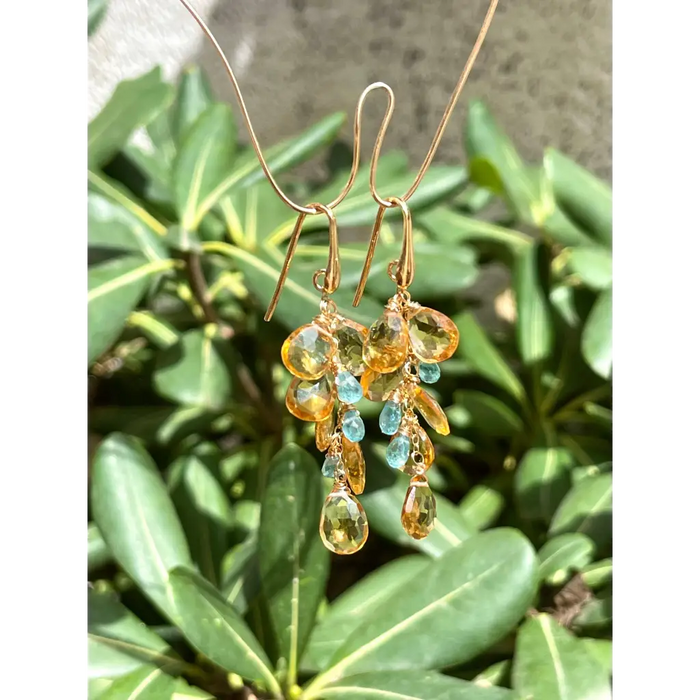 Citrine and apatite cluster earrings gemstone statement