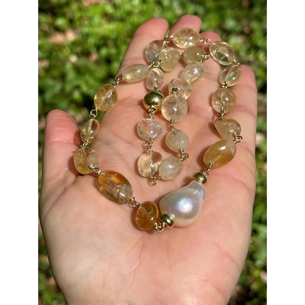 Citrine and baroque pearl statement necklace citrine jewelry