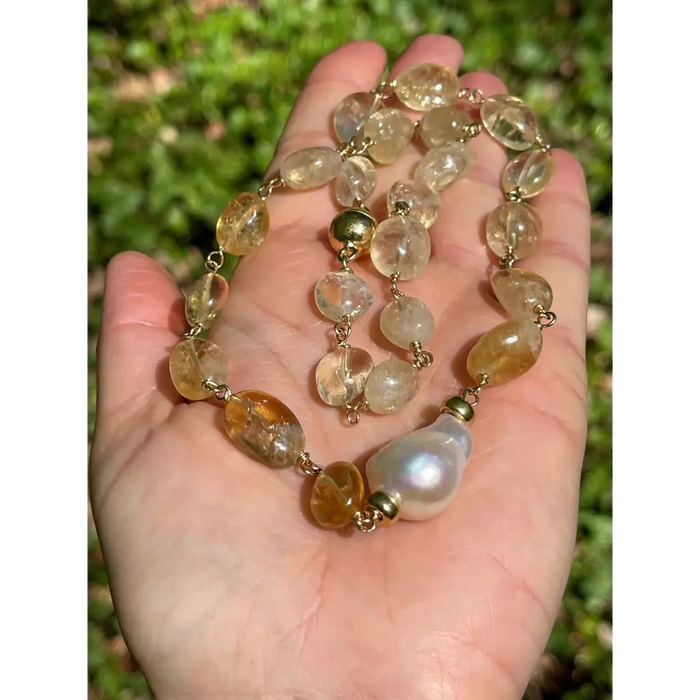 Citrine and baroque pearl statement necklace citrine jewelry