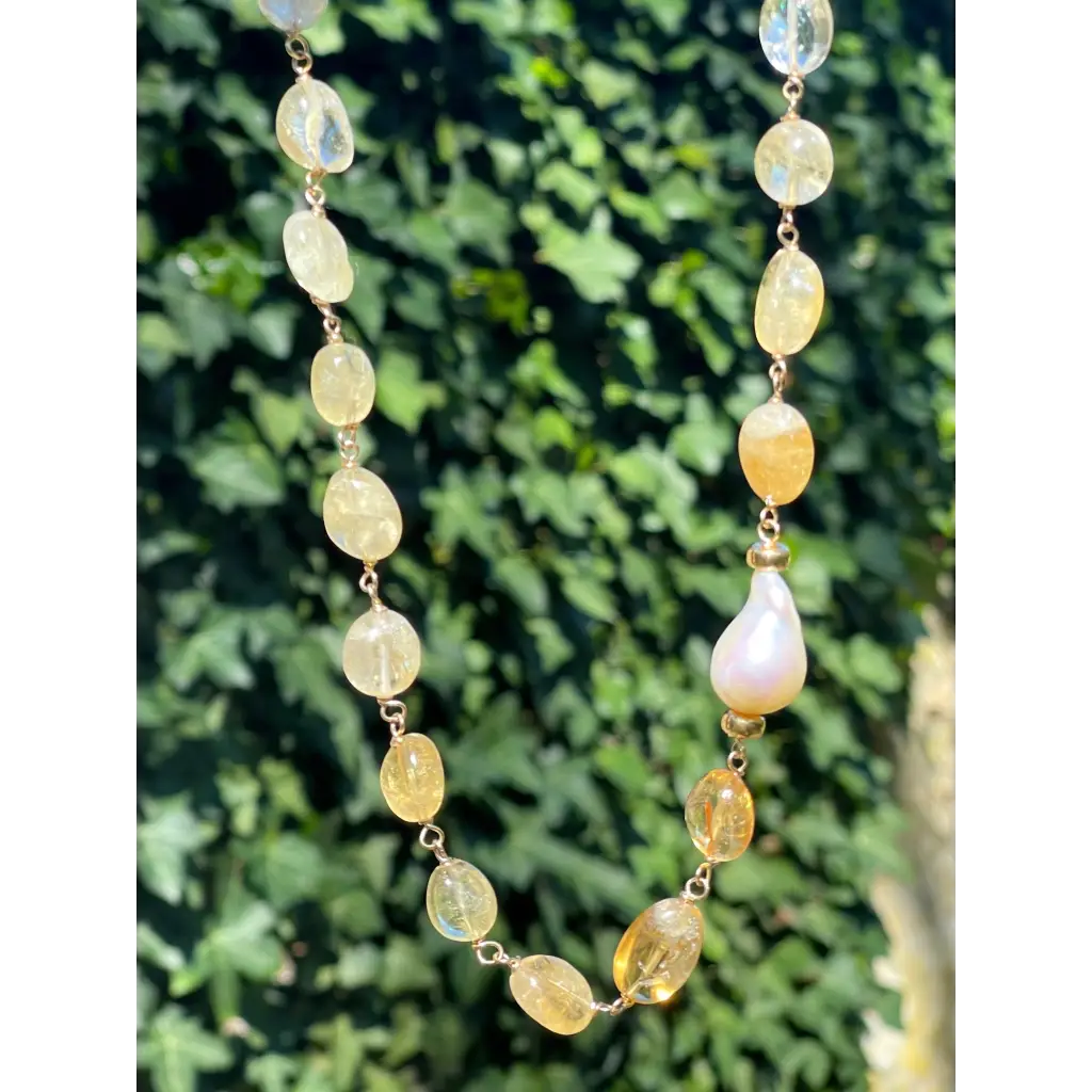 Citrine and baroque pearl statement necklace citrine jewelry