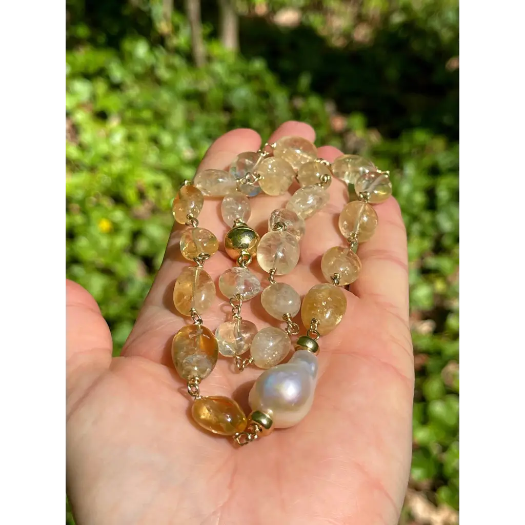 Citrine and baroque pearl statement necklace citrine jewelry