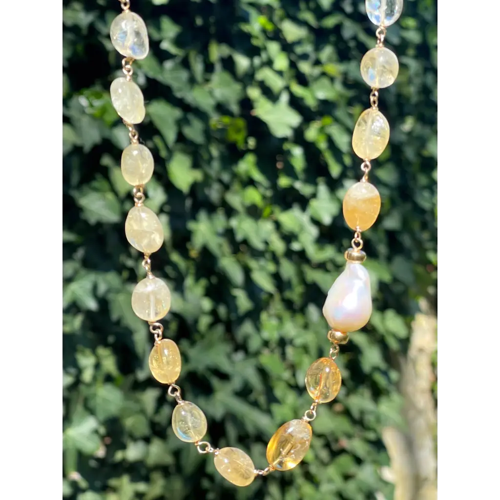 Citrine and baroque pearl statement necklace citrine jewelry