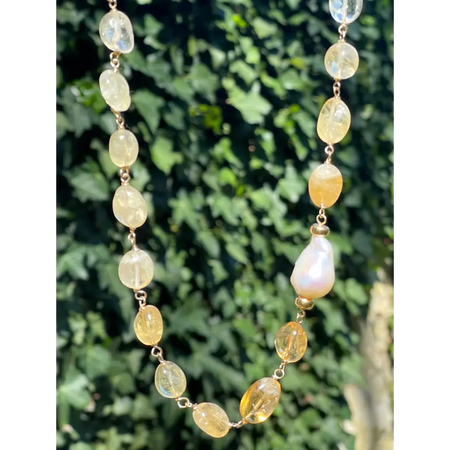 Citrine and baroque pearl statement necklace citrine jewelry