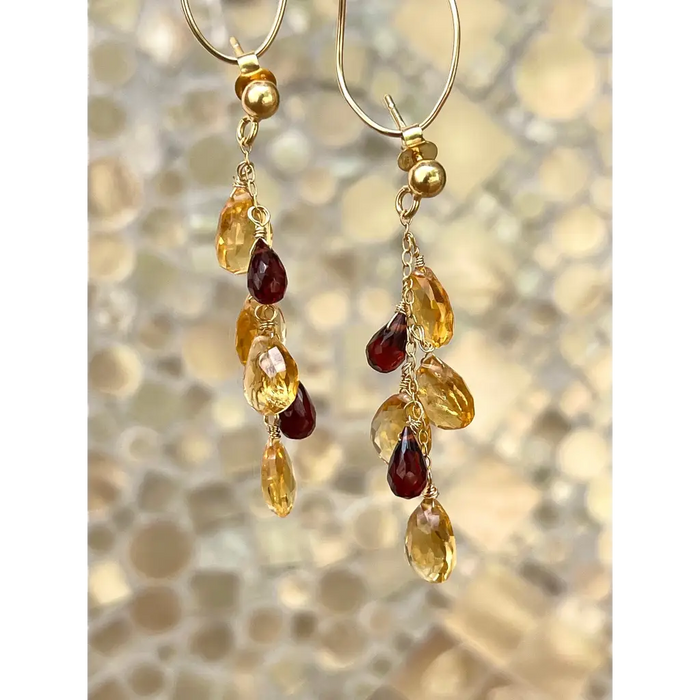 Citrine and garnet cluster earrings gemstone cascade