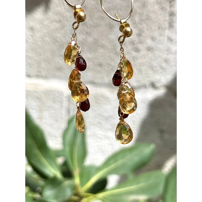 Citrine and garnet cluster earrings gemstone cascade