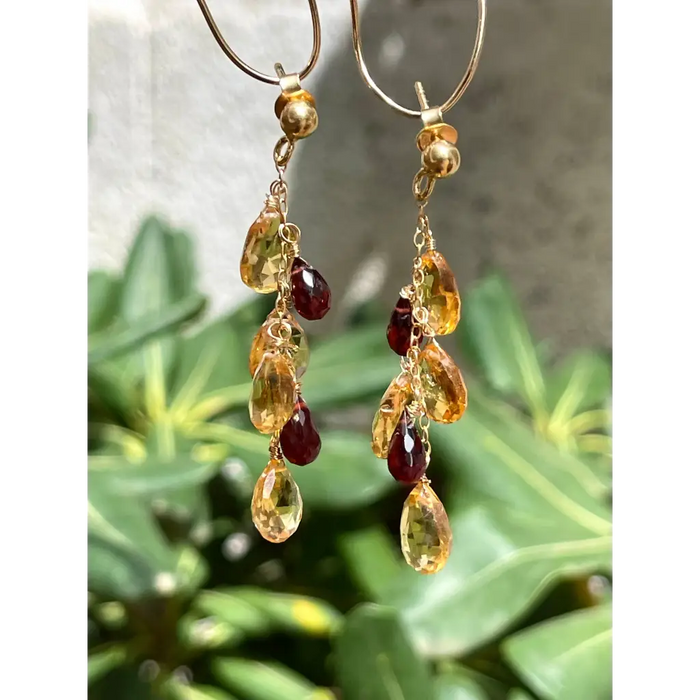 Citrine and garnet cluster earrings gemstone cascade