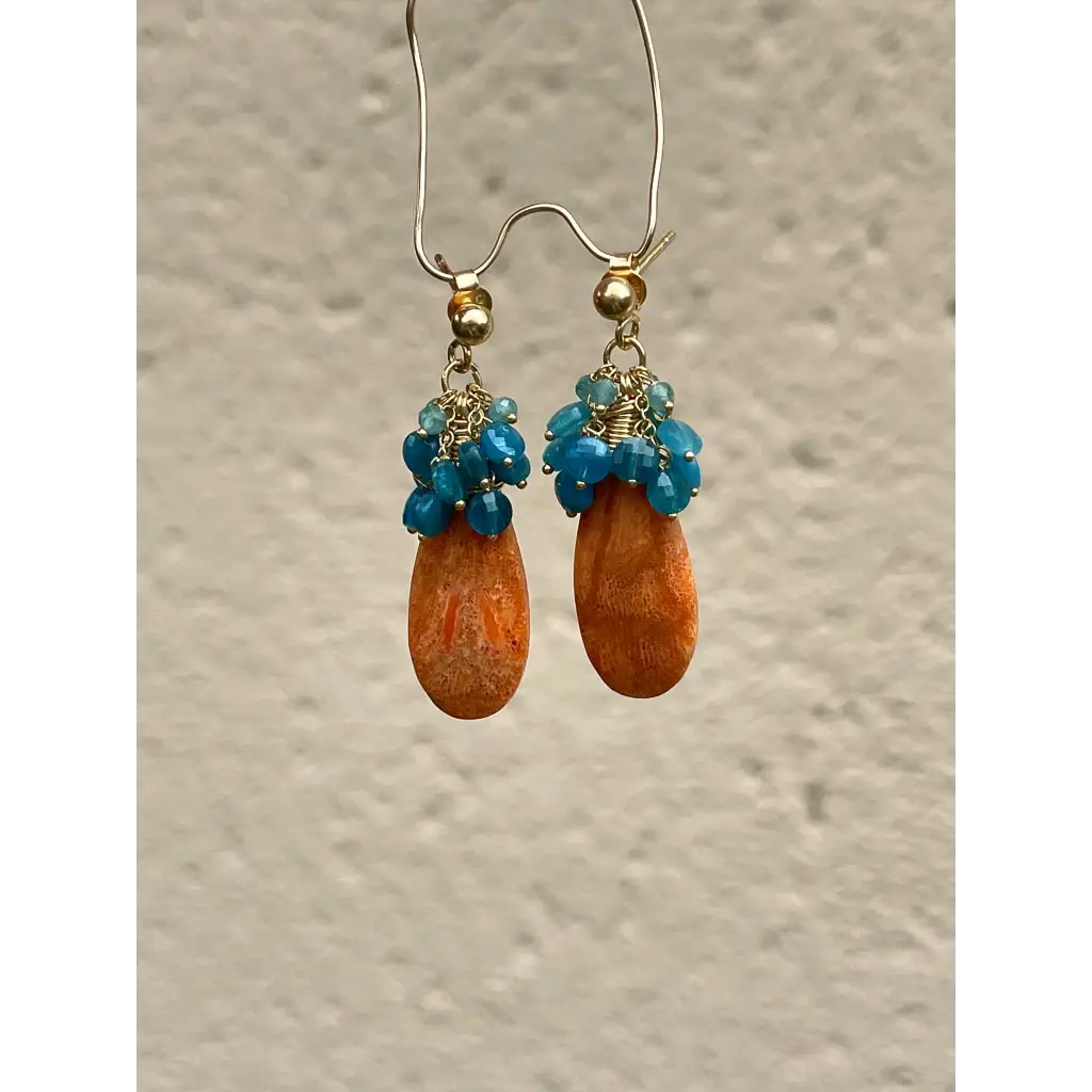 Coral drop earrings Ariel natural sponge coral and apatite