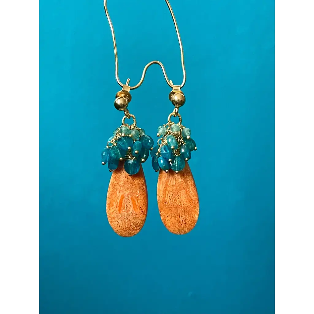 Coral drop earrings Ariel natural sponge coral and apatite