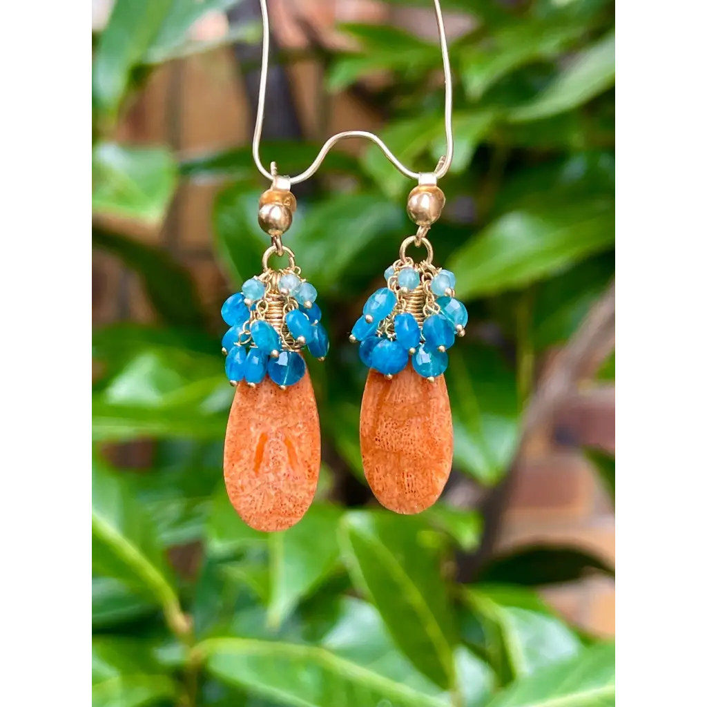 Coral drop earrings Ariel natural sponge coral and apatite