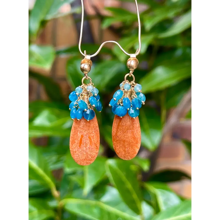 Coral drop earrings Ariel natural sponge coral and apatite