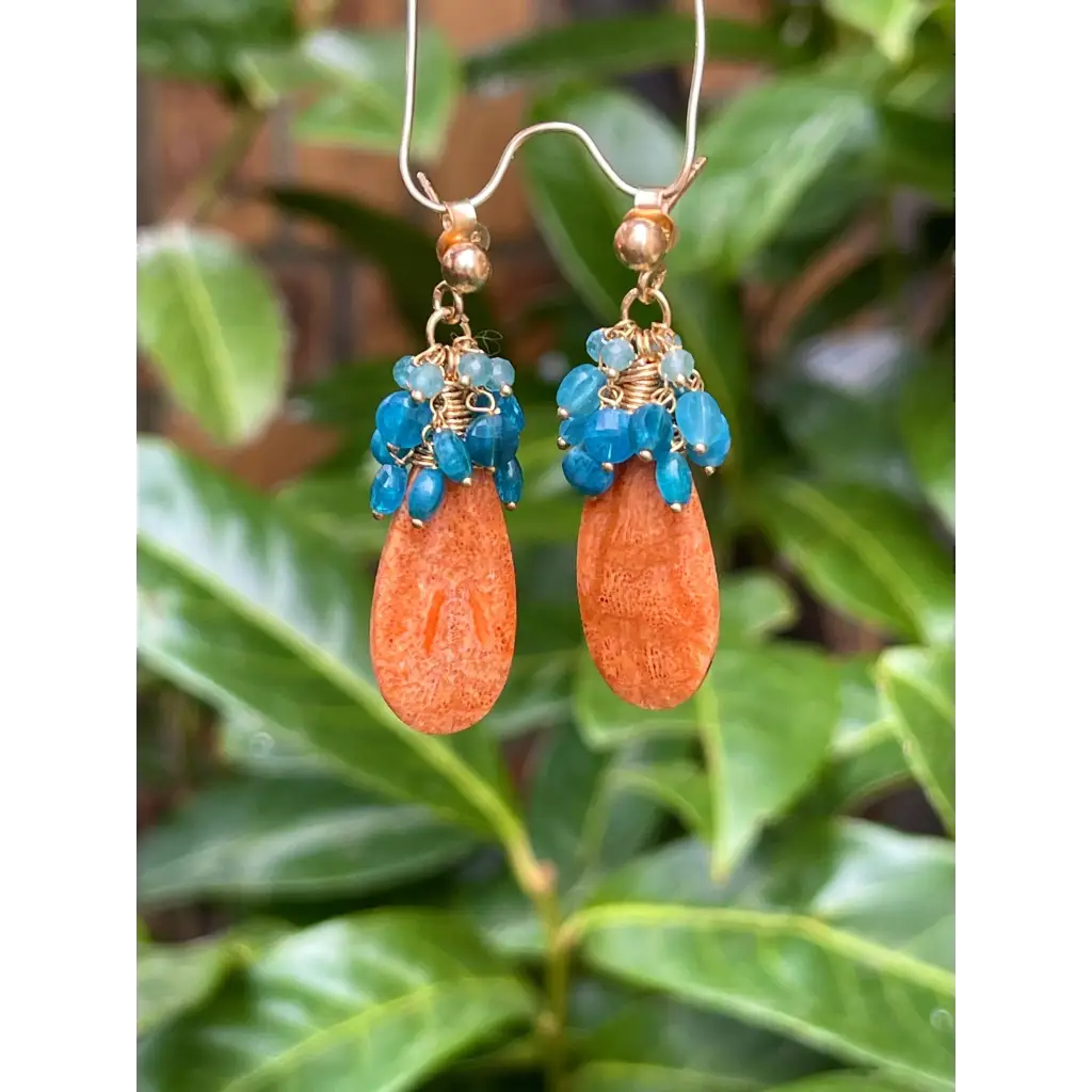 Coral drop earrings Ariel natural sponge coral and apatite