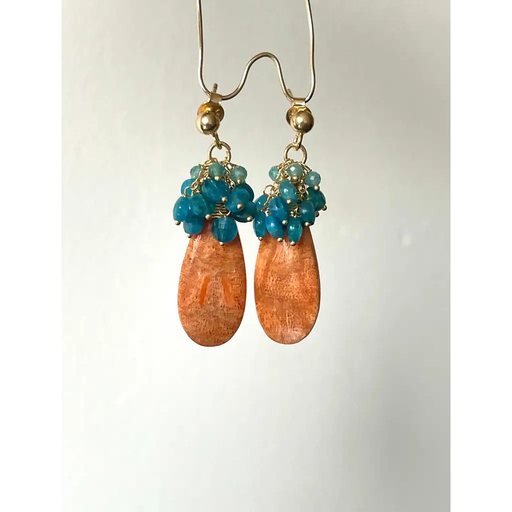 Coral drop earrings Ariel natural sponge coral and apatite