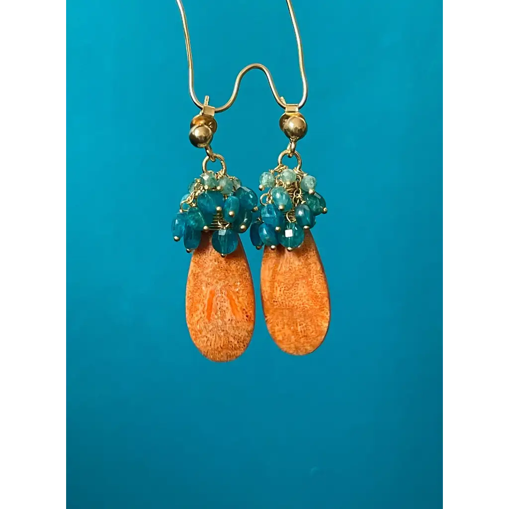 Coral drop earrings Ariel natural sponge coral and apatite