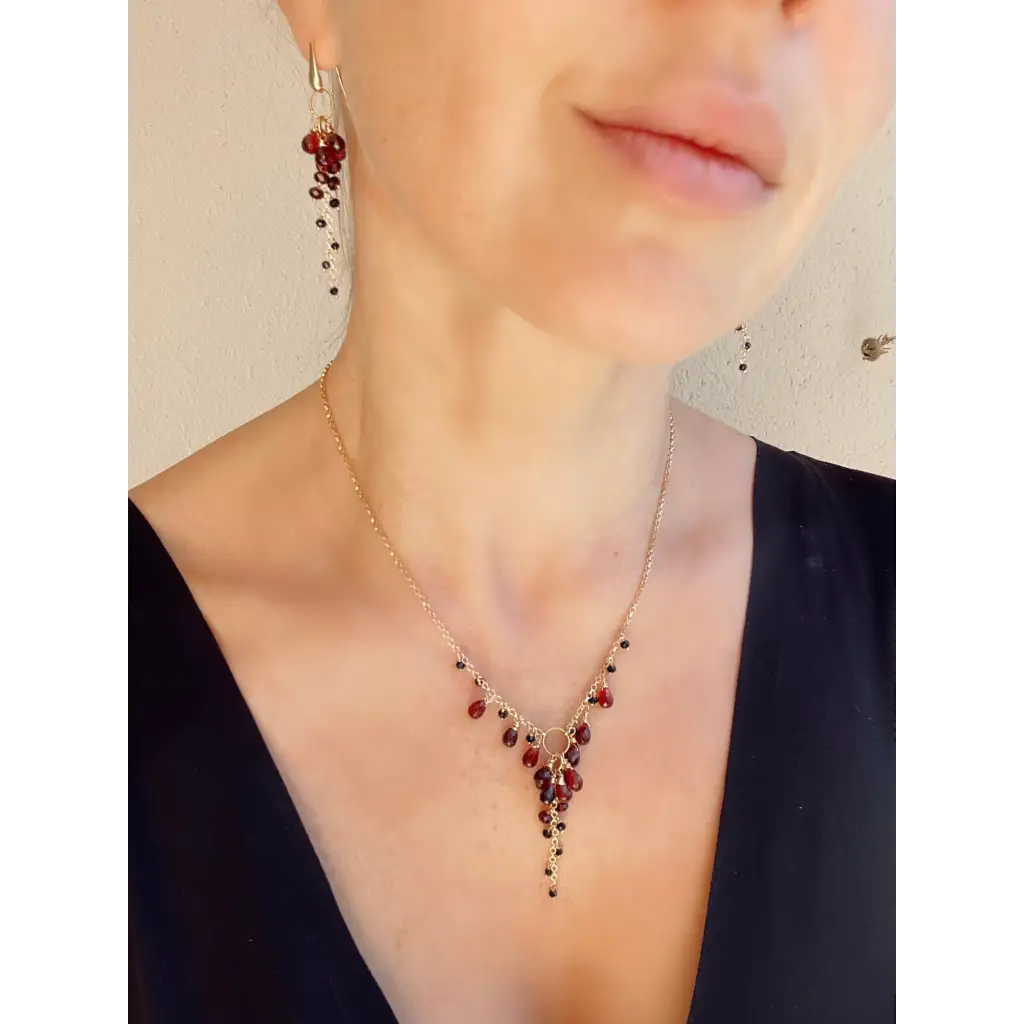 Dangle Earrings Rosa Negra black spinel and garnet earrings