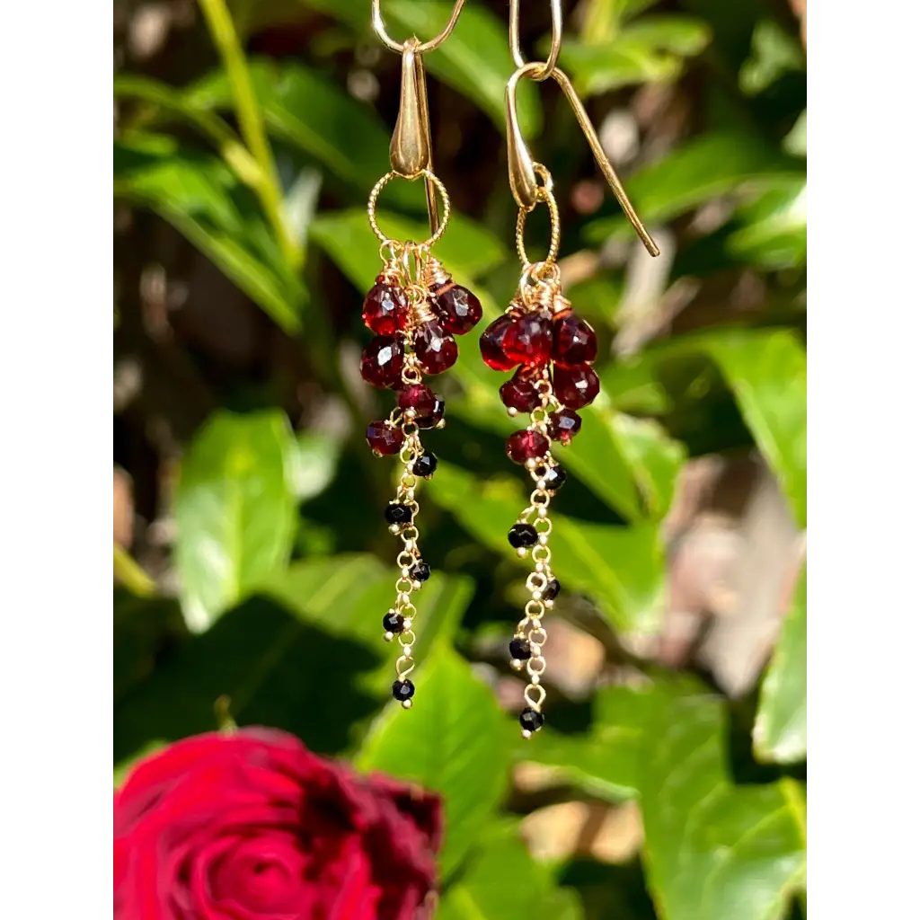 Dangle Earrings Rosa Negra black spinel and garnet earrings
