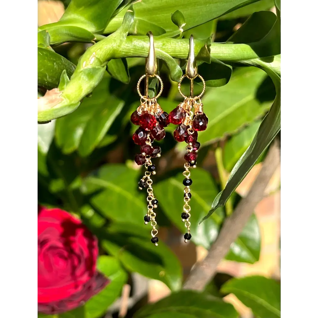 Dangle Earrings Rosa Negra black spinel and garnet earrings