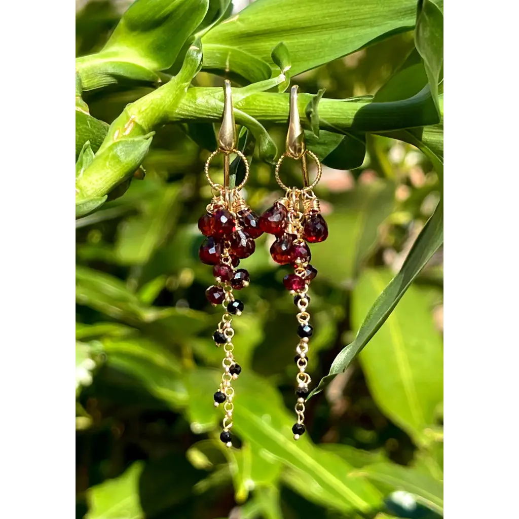 Dangle Earrings Rosa Negra black spinel and garnet earrings
