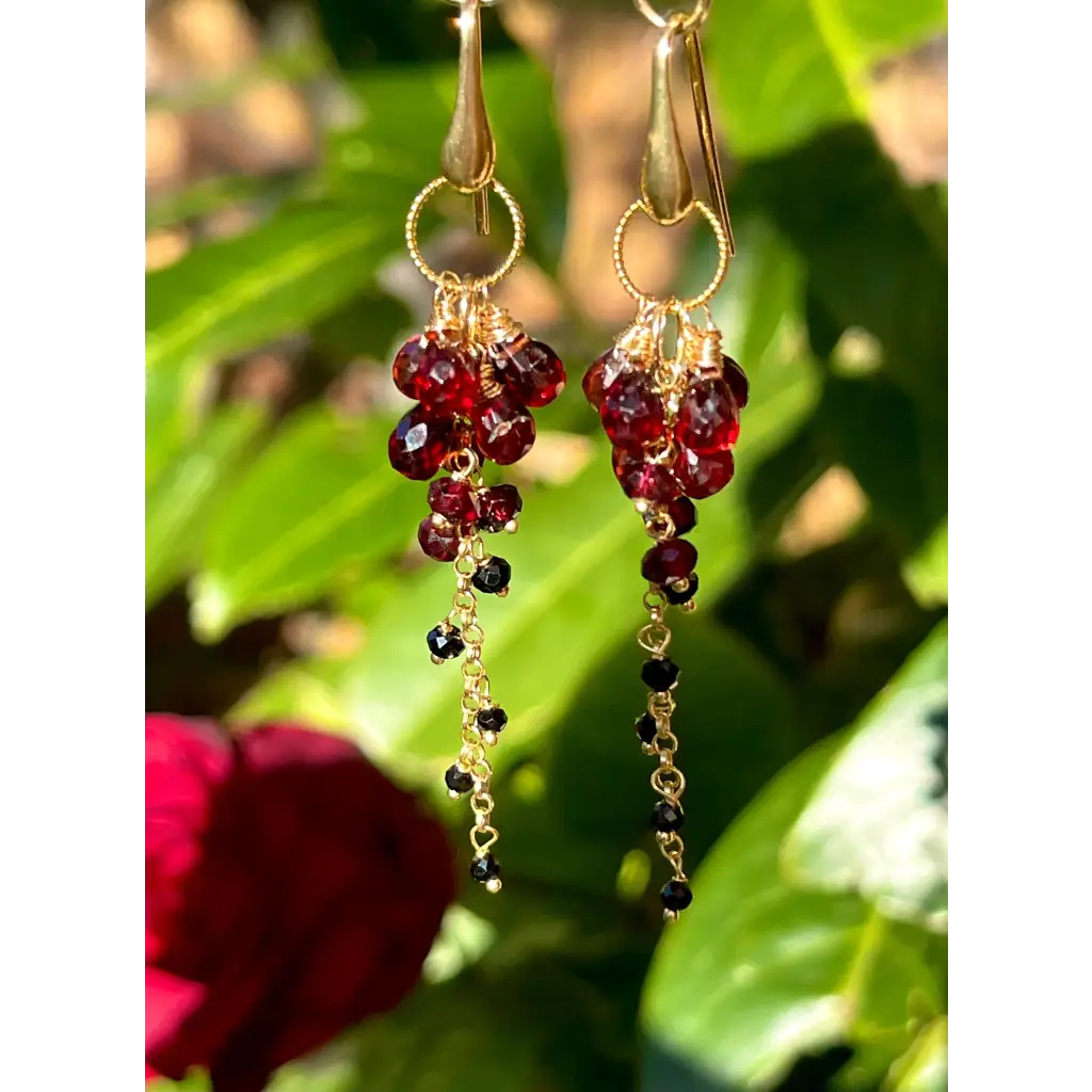 Dangle Earrings Rosa Negra black spinel and garnet earrings