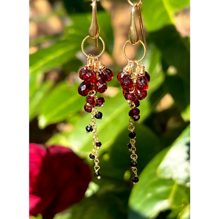 Dangle Earrings Rosa Negra black spinel and garnet earrings