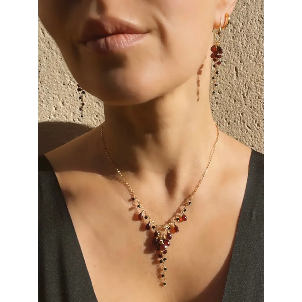Dangle Earrings Rosa Negra black spinel and garnet earrings