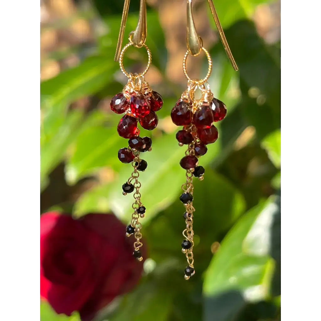 Dangle Earrings Rosa Negra black spinel and garnet earrings
