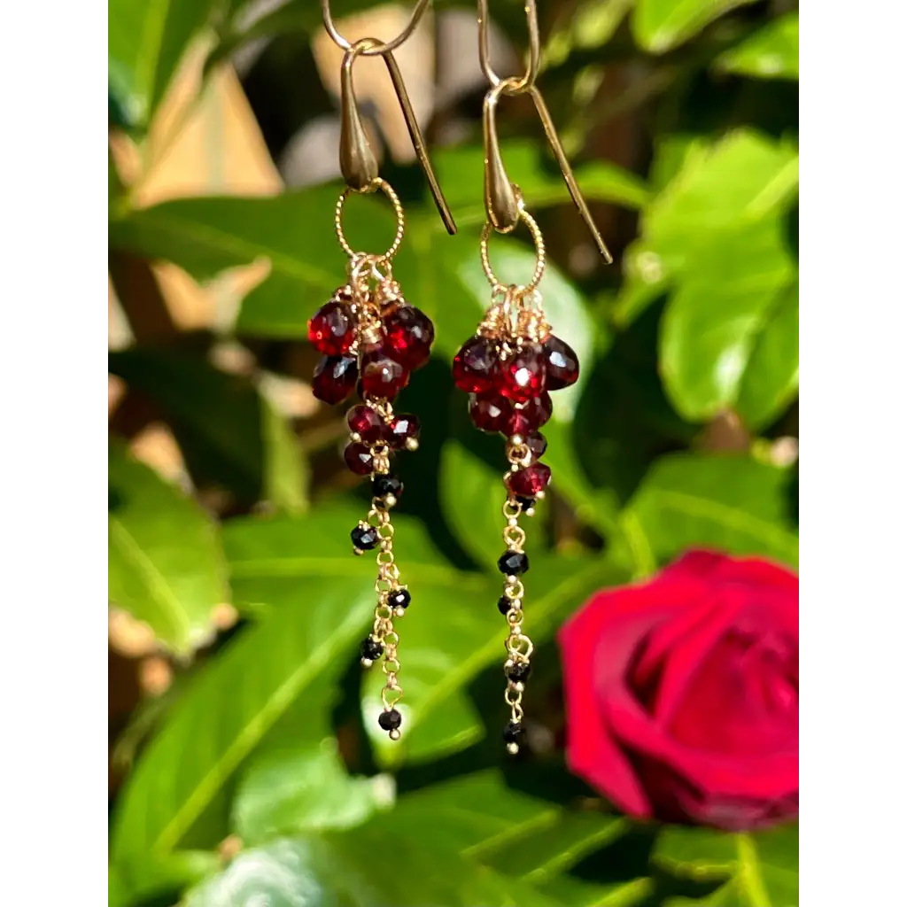 Dangle Earrings Rosa Negra black spinel and garnet earrings