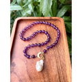 Dark purple amethyst and baroque pearl beaded necklace