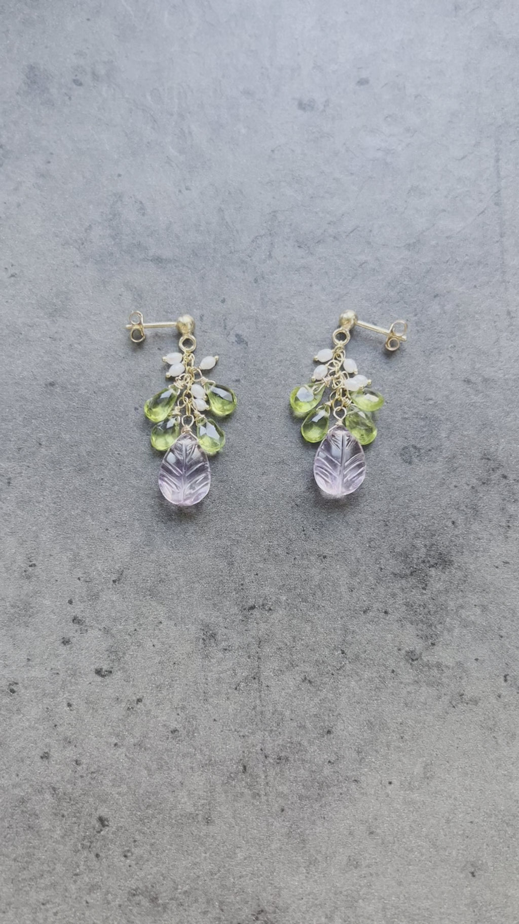 Carved Amethyst and Peridot Earrings "Flora"