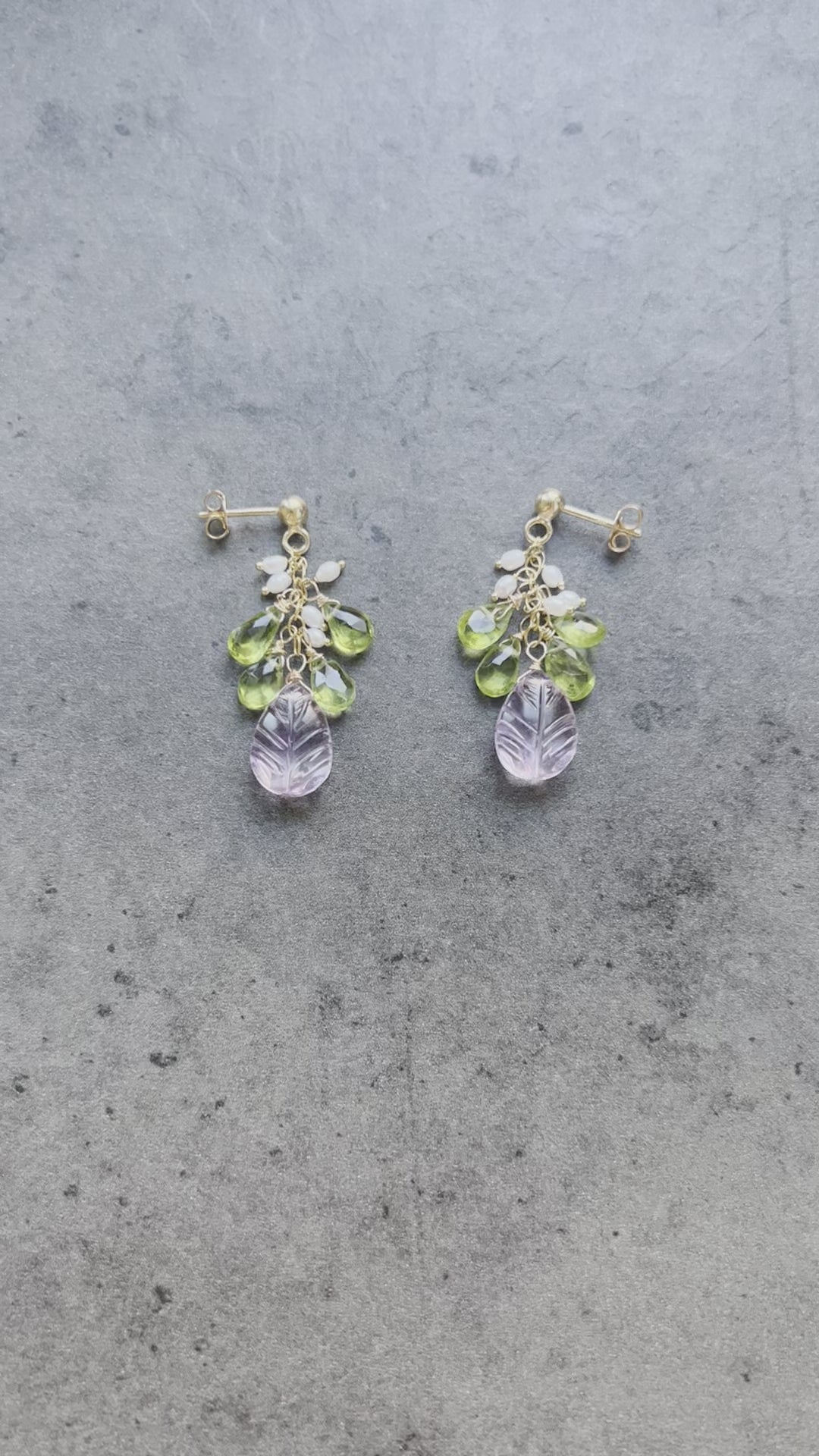 Carved Amethyst and Peridot Earrings "Flora"