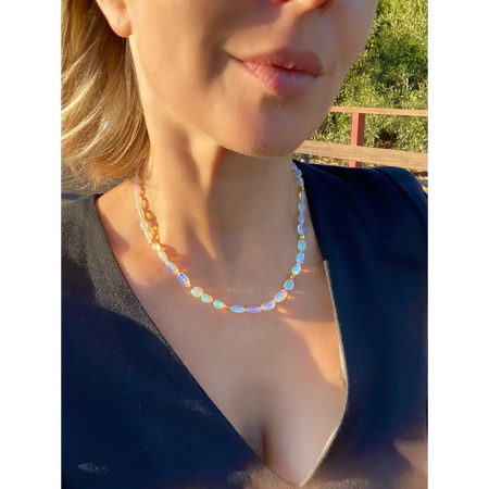 Ethiopian opal and solid gold necklace faceted tumble beads