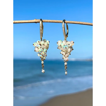 Ethiopian opal cluster earrings Welo opal cascade earrings