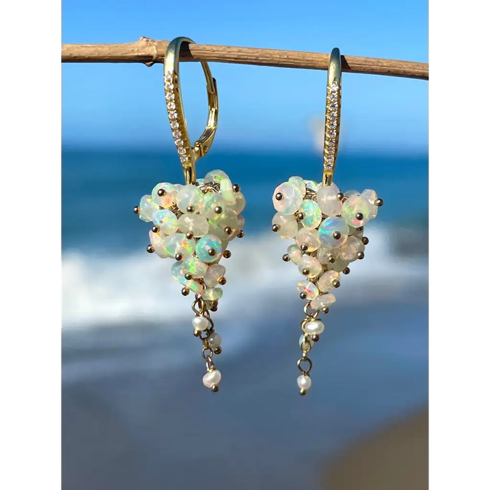 Ethiopian opal cluster earrings Welo opal cascade earrings Rainbow o