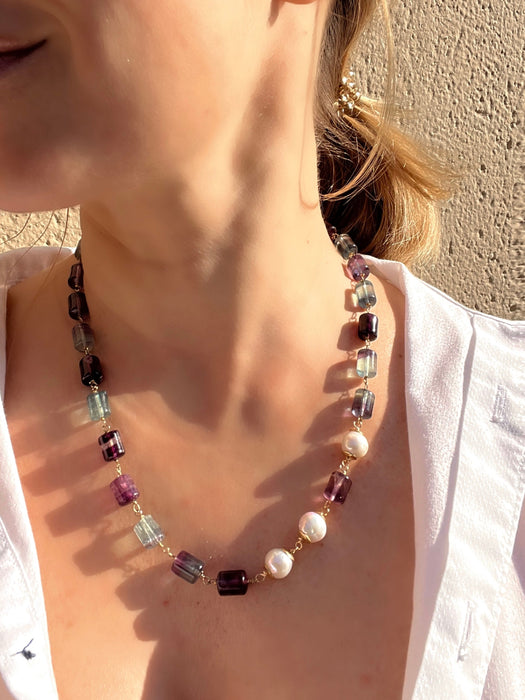 Fluorite and Pearl Statement Necklace Beaded Necklaces