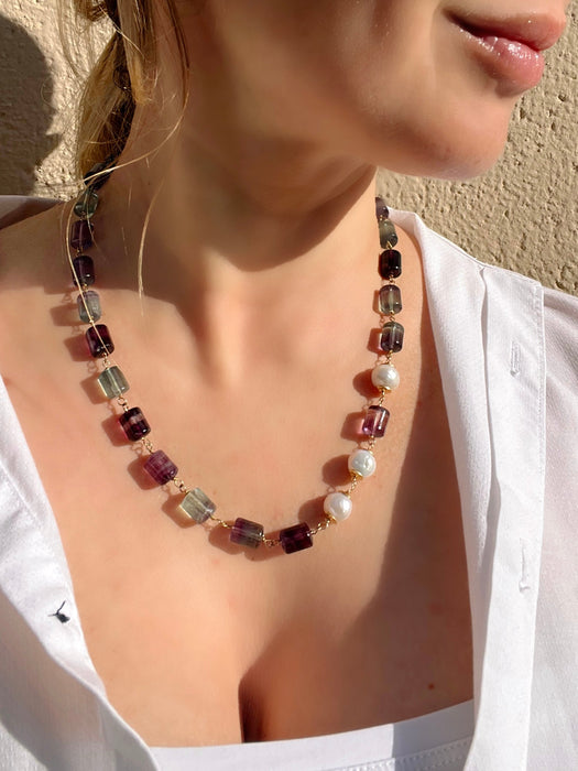 Fluorite and Pearl Statement Necklace Beaded Necklaces