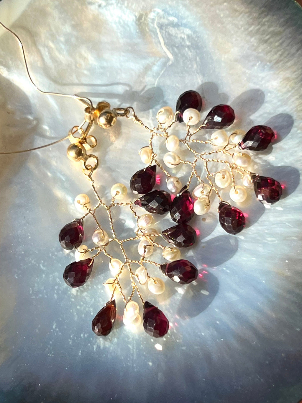 Garnet and pearl branch earrings Dangle & Drop Earrings