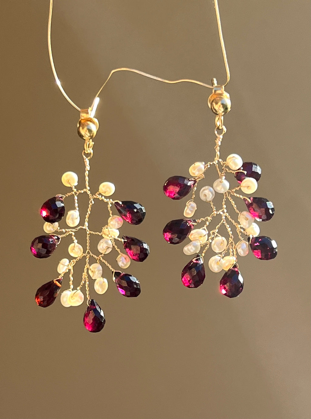 Garnet and pearl branch earrings Dangle & Drop Earrings