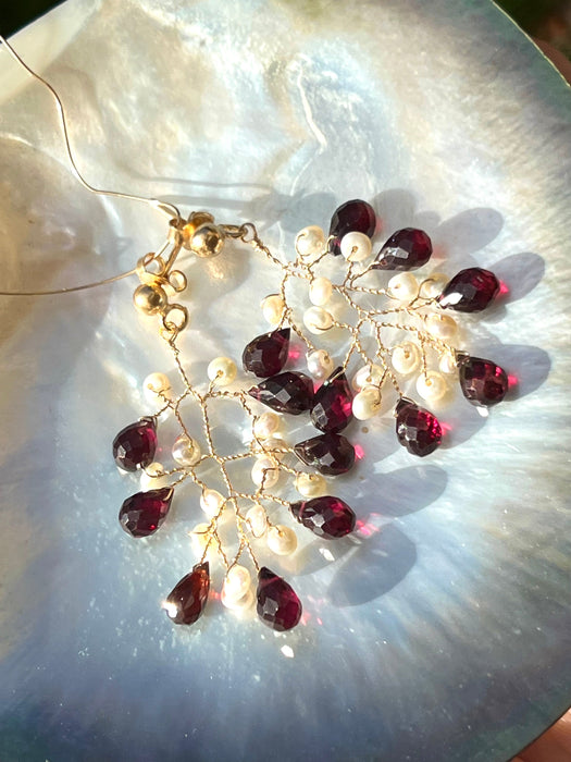 Garnet and pearl branch earrings Dangle & Drop Earrings