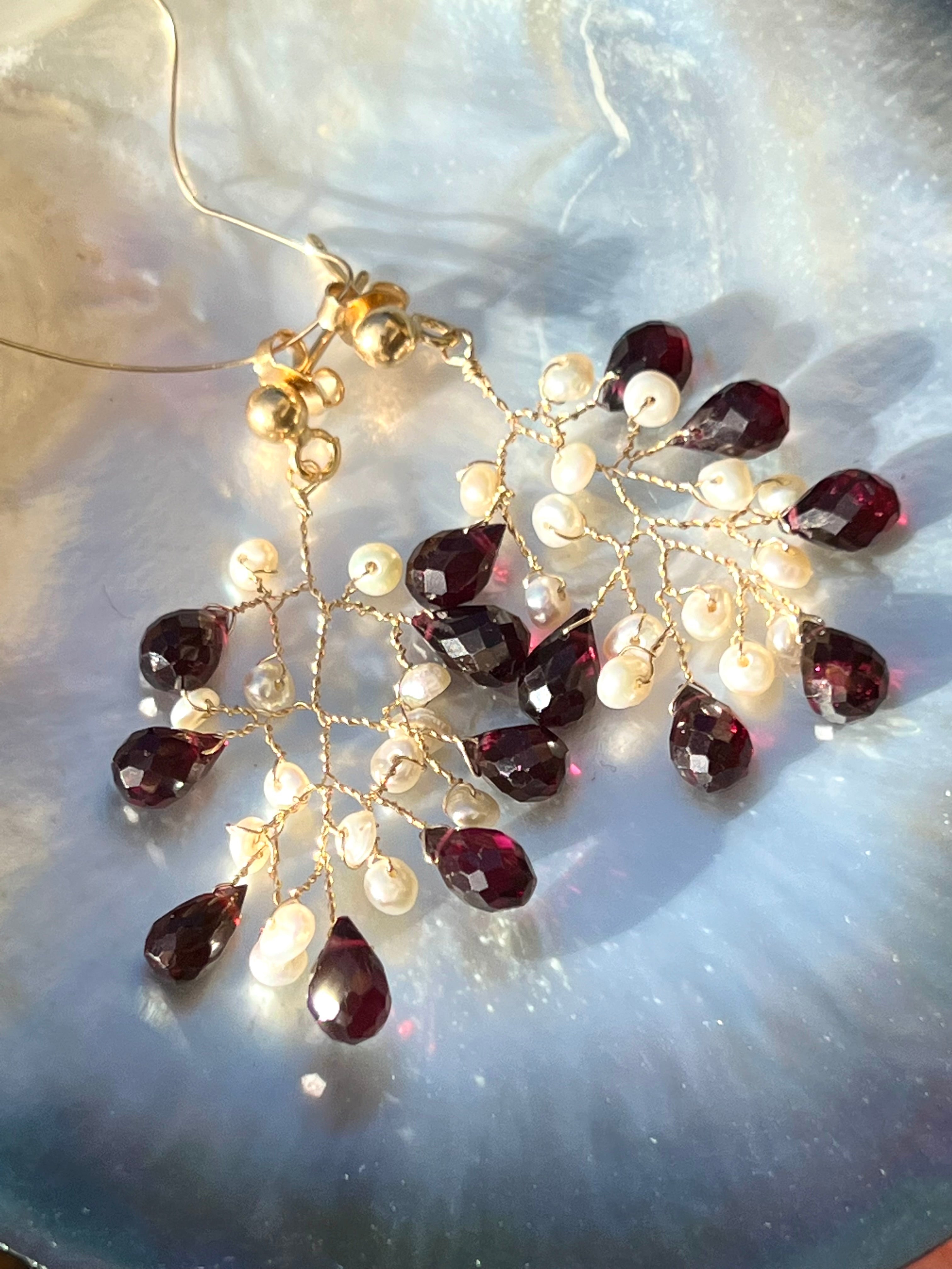 Garnet and pearl branch earrings Dangle & Drop Earrings